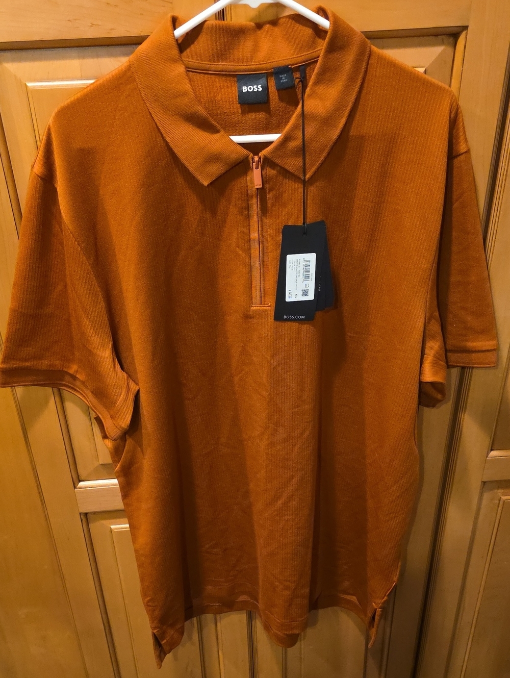 BOSS Men’s Short-Sleeve Half-Zip Polo in Burnt Orange